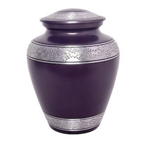 Purple Cremation Urn for Adult Ashes – Hand Engraved Funeral Urn 200 lbs. – Human Memorial Urn with Velvet Bag – Loss of Loved One