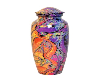 Kleurrijke herdenkingsurn voor as – moderne regenboog tie-dye crematie-urn voor volwassenen – uniek aandenken begrafenisdecor
