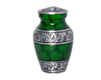 Urna de recuerdo verde esmeralda: urna conmemorativa de aluminio hecha a mano con bolsa de terciopelo y caja de regalo