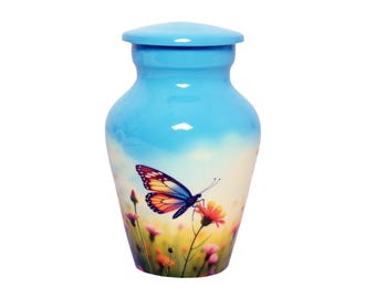 Vlinder aandenken-urn voor menselijke as – kleine handgemaakte crematie-urn met fluwelen zakje en doosje