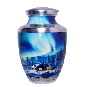 Premium Decor Aurora Borealis Cremation Urn for Adult Ashes – 200 lbs. Elegant Northern Lights Funeral Urn