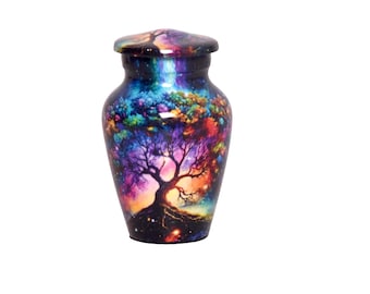 Crematie-urn Tree of Life – kleurrijke metalen ascontainer voor 200 pond