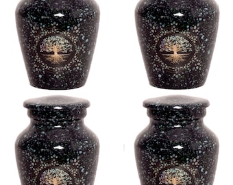 Tree of Life aandenken urnen: zwart en goud, set van 4 inch