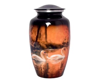 Zwaanherdenkingsurn: zonsondergang meerscène, serene crematie-urn (200 pond)