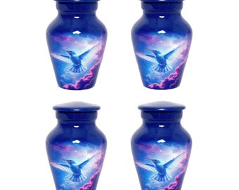 Hummingbird-crematie-urnen: blauwe aandenken-urnen voor as, set van 4