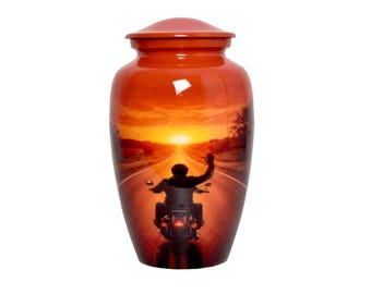 Crematie-urn voor volwassenen – Biker Farwell Sunset Road Memorial Urn voor menselijke as voor 200 pond