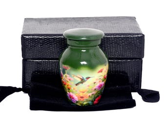 Groene kolibrie-urn: aluminium herdenkingscrematie-urn