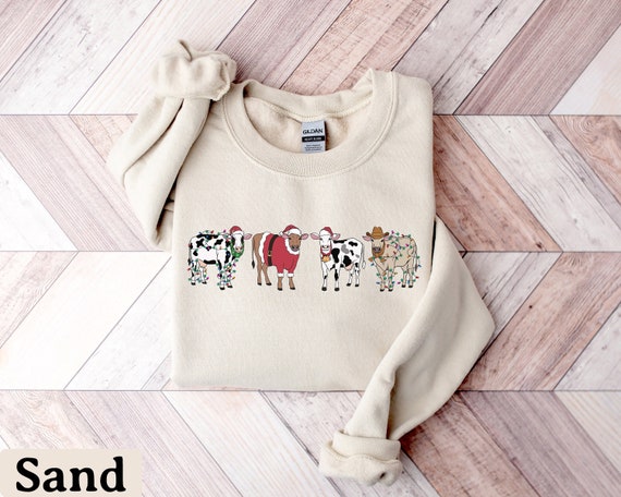 Christmas Cow Sweatshirt, Cow Lover Gift, Funny Christmas Shirt, Holiday Sweater, Farm Christmas Shirt, Womens Cow Shirt, Christmas Crewneck