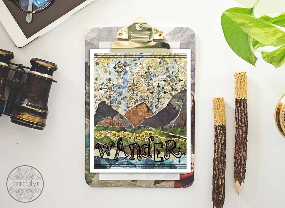 mixed media collage art travel gift travel print Etsy