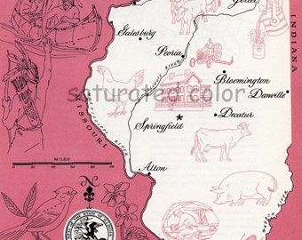 Williston Minot Rugby Medora Mandan Bismarck Jamestown Souvenir ORIGINAL Vintage 1960s Picture Map Fun Retro Colors North Dakota Map
