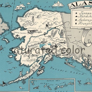Jahrgang Alaska Karte - digitale Bild-Download - druckbare Grafik Karte Grafik für Imagetransfer - totes Kissen Drucke Karten - charmant