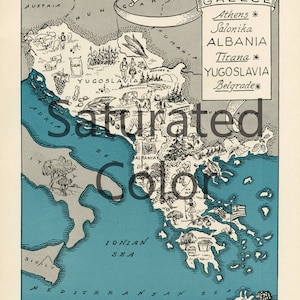 Griechenland Karte Digital Download Jahrgang Bild Karte basteln Drucken & Frame 8 x 10 oder für Kissen Totes Karten Hochzeit Paul Spener Johst Athen Thessaloniki
