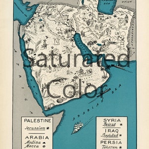 Palestine Israel Iran Iraq Arabia Syria Map Digital Download vintage picture map - DIY print & frame 8x10 or Pillows Totes Cards Johst mecca
