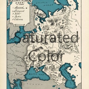 Mapa da UNIÃO SOVIÉTICA na Europa Download digital de mapa de imagens vintage - impressão e moldura DIY 8x10 ou para almofadas Totes Cartões Paul Spener Johst