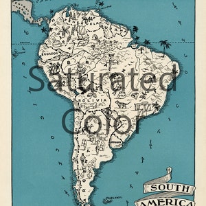 SOUTH AMERICA Mapa Digital Descargar mapa de imagen vintage- DIY imprimir & marco 8x10 o para almohadas Totes tarjetas boda Paul Spener Johst Chile