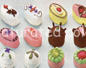 Desserts Butter Creme Torten Jahrgang 1929 - hochauflösende digitale Bild - Kuchen Dessert Konditorei Bäckerei Bäcker Schokolade Geburtstag Petit Fours