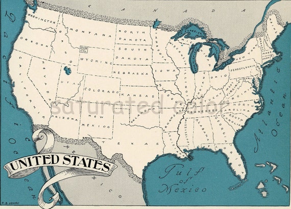 United States Map High Res Digital Image Retro U S Etsy