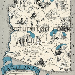 Vintage Arizona Map - digital image download - printable picture map illustration for image transfer - totes pillows prints cards - Charmin