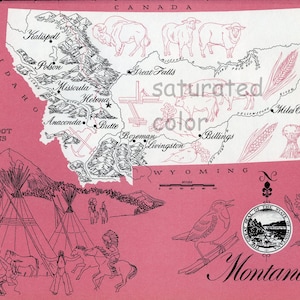 Montana kaart Vintage - hoge Res digitale afbeelding jaren 1960 foto kaart - leuke Retro kleur - beeldoverdracht voor kaarten totes kussens souvenir afdrukken