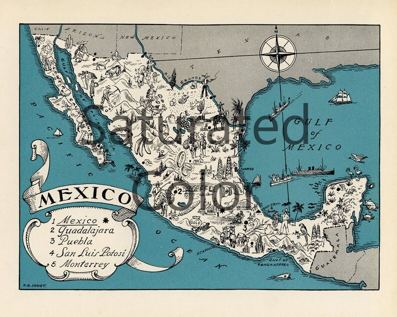MEXICO Map Digital Download Vintage Picture Map DIY Print & - Etsy