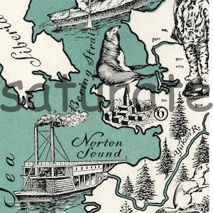 Alaska Map Art - High Res DIGITAL BILD einer 1940er Jahre Vintage Bilder karte - Instant Art - Teal Türkis Schwarz Creme - Charming & Fun