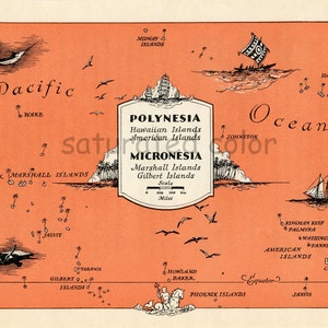 Polynesien / Mikronesien Inseln hochauflösende digitale Bild - Original 1940er Jahre - Vintage Bild Karte - Mandarine tango