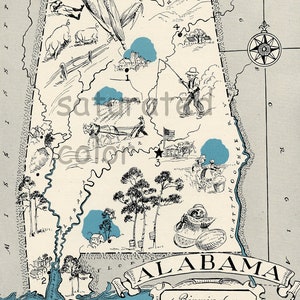 Mapa vintage de Aabama - download de imagem digital - ilustração de mapa de imagens para impressão - transferência de imagem para sacolas, travesseiros, estampas de cartões - Encantador