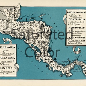 Zentral Amerika Karte Digital Download Vintage Bild Karte-DIY Drucken & Rahmen 8 x 10 oder für Kissen Totes Karten Hochzeit Paul Spener Johst Belize