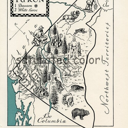 vintage Yukon Territory ORIGINAL vintage Carte du Canada - Image NUMÉRIQUE Haute Résolution - Carte Photo vintage des années 1940 - Instant Map Art - Charmant