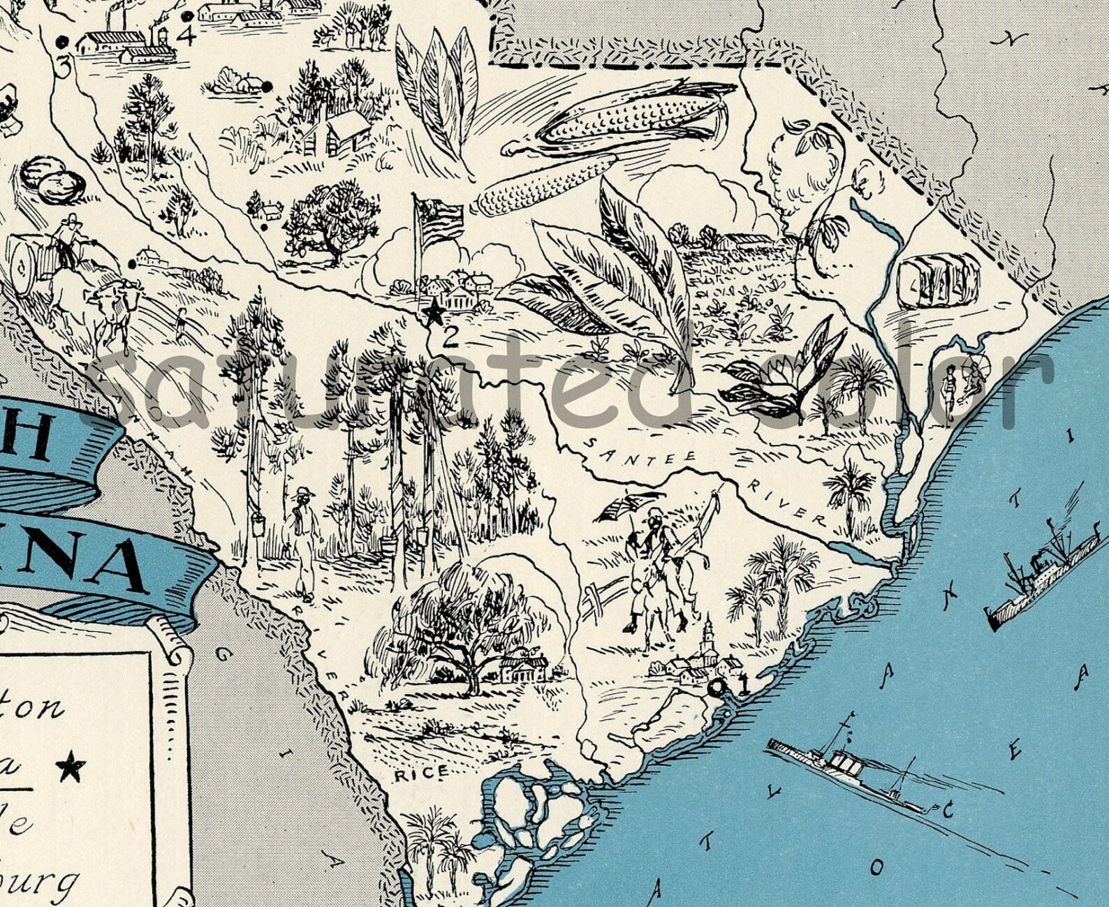 South Carolina Map Vintage - Map Art - High Res DIGITAL IMAGE of a ...