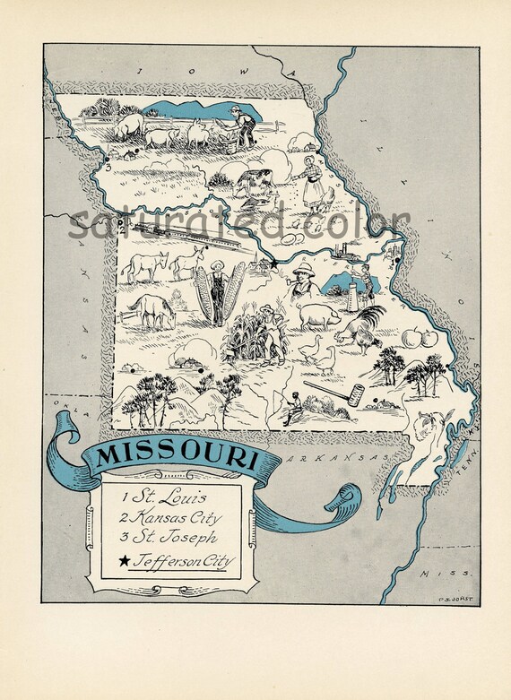 Missouri Map 1931 Original Vintage Picture Map Antique Etsy