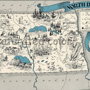 Williston Minot Rugby Medora Mandan Bismarck Jamestown Souvenir ORIGINAL Vintage 1960s Picture Map Fun Retro Colors North Dakota Map