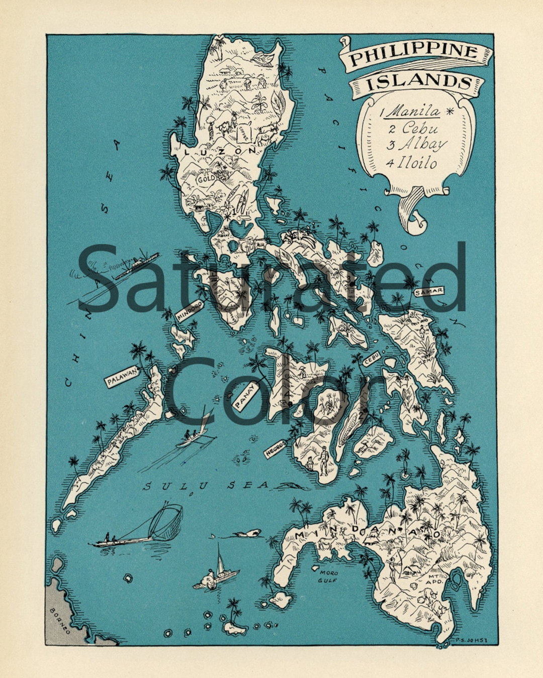 PHILIPPINES Map Digital Download Vintage Picture Map - DIY Print ...