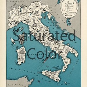 ITALY Map Digital Download vintage picture map DIY print & frame 8x10 or for Pillows Totes Cards Wedding Paul Spener Johst Rome Venice Milan