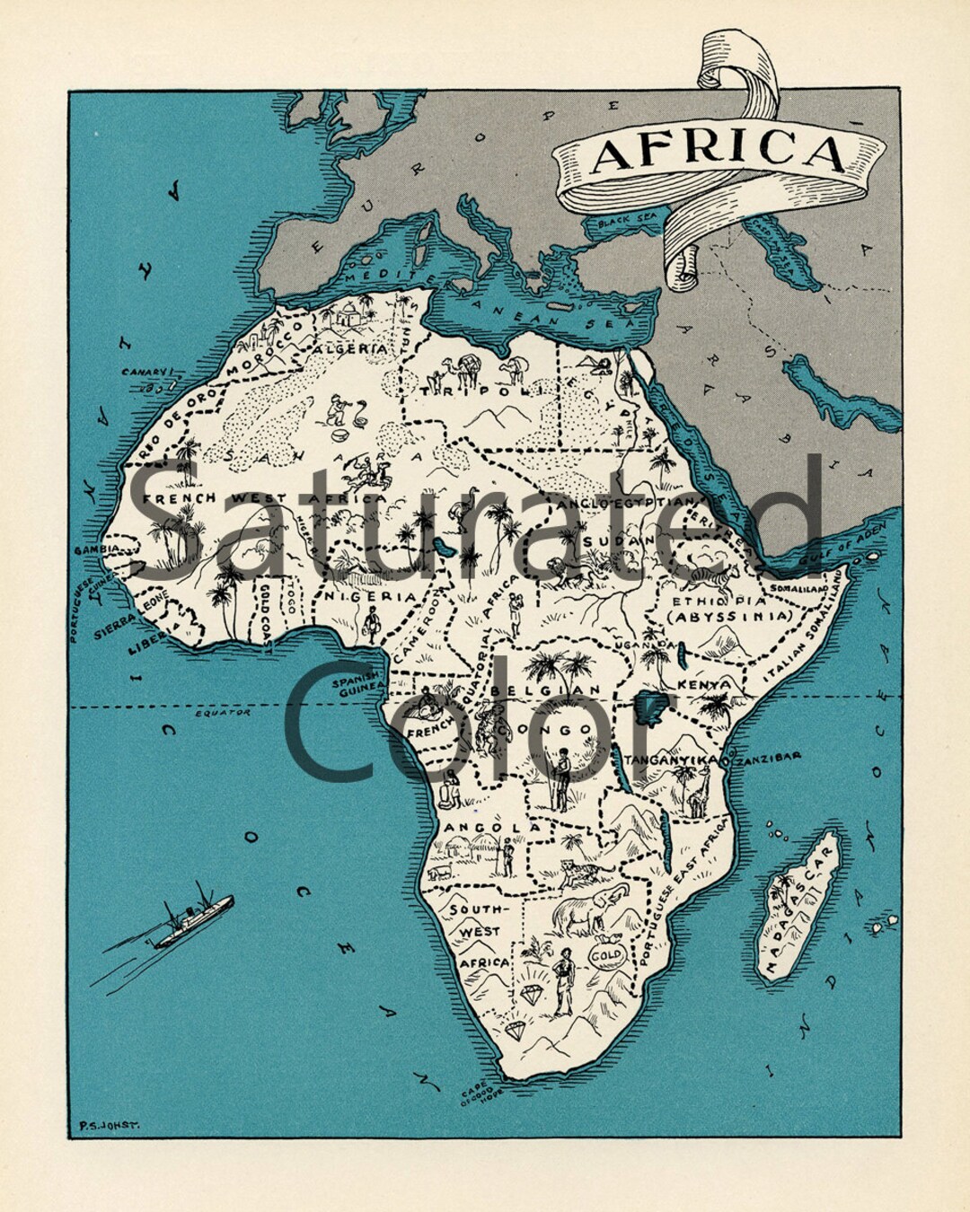 AFRICA Map Digital Download Vintage Picture Map - DIY Print &amp; Frame ...