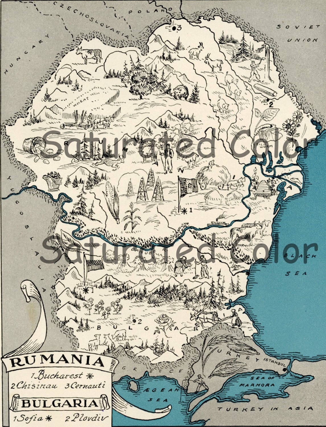 Map Of Bulgaria And Romania Original 1932 Romania Bulgaria Rumania Map Vintage Picture Map | Etsy Uk