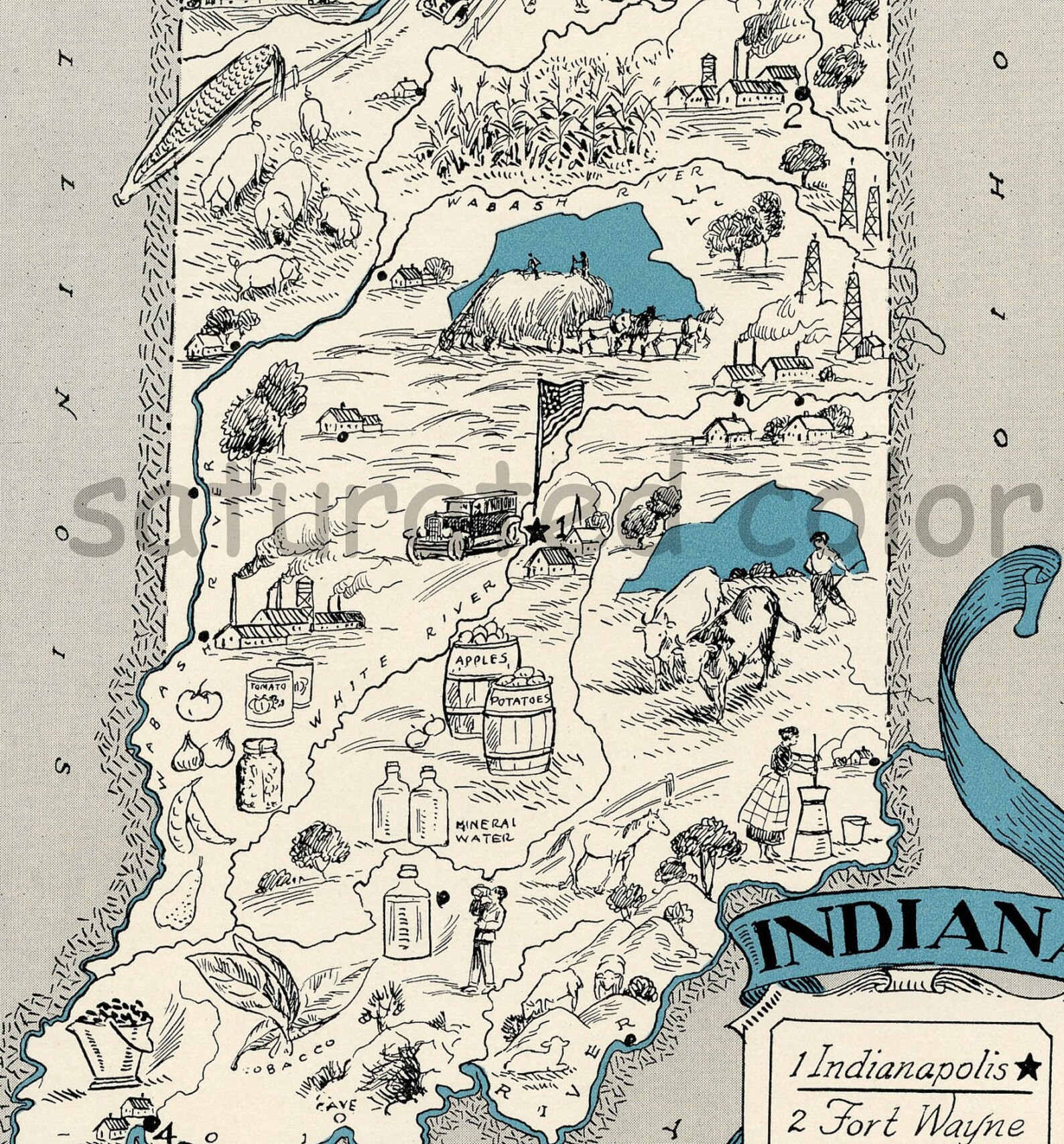 Indiana Map 1931 ORIGINAL Vintage Picture Map Charming Etsy