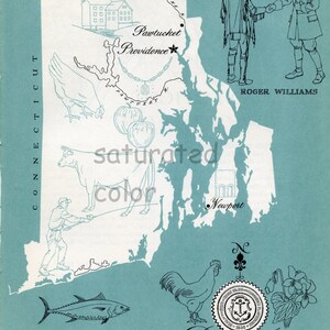 Rhode Island carte Vintage - haute Res DIGITAL IMAGE années 1960 photo carte - Fun couleurs rétro - transfert d'image pour les cartes totes souvenirs imprimés
