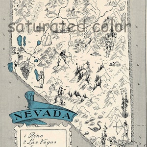 Nevada mappa Vintage - Mappa Art - High Res immagine digitale di un Vintage Foto Mappa - turchese Aqua - 1930s affascinante & Fun - wedding mappa