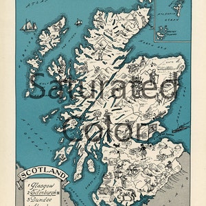 Carte photo Ecosse carte Vintage téléchargement numérique - impression bricolage & cadre 8 x 10 ou pour oreillers Totes cartes mariage Paul toutou Johst Glasgow