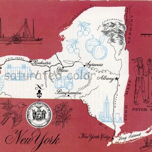 New York Karte Vintage - High Res digitalen Bild 1960er Jahre Bild Map - Spaß Retro Color - totes Bildübertragung für Kissen, die gedruckt souvenir