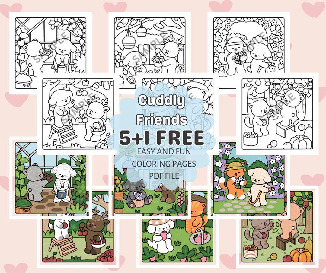 Cuddly Friends Coloring Pages: 6-page Printable Bundle (PDF Download ...