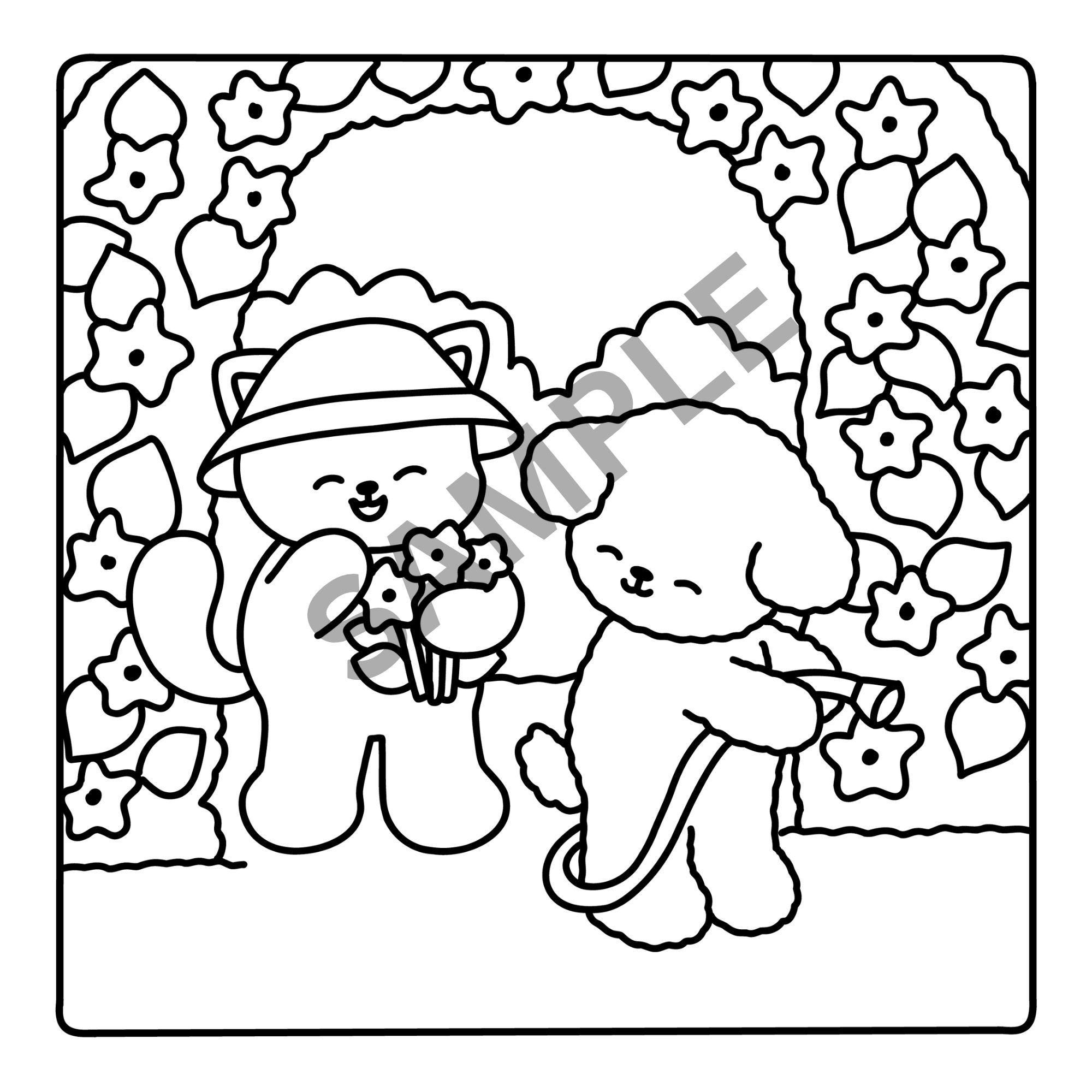Cuddly Friends Coloring Pages: Set of 3 Printable Illustrations (PDF ...