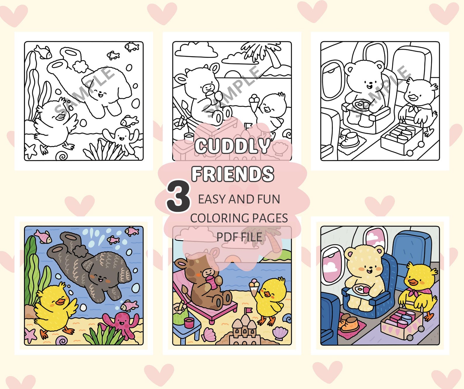 Cuddly Friends Coloring Pages: Vacation Activity Bundle (printable PDF ...