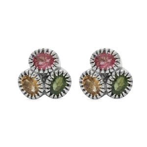 Natural Pink And Green, Yellow Tourmaline Birth Gemstone 925 Sterling Silver Earrings Pendant for Women Gift for Her