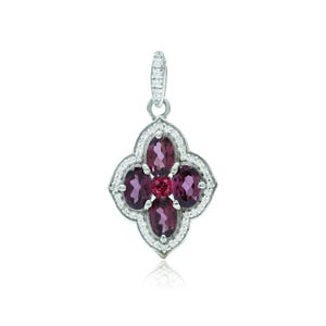 Natural Rhodolite Oval And Round Zircon Shape Gemstone 925 Sterling Silver Pendant for Women Gift for Her