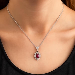 Natuurlijke roze robijn ovale vorm en zirkoon edelsteen 925 sterlingzilveren hanger voor vrouwen Cadeau voor haar