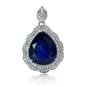 Natural Blue Sapphire Pear Shape And Zircon Birth Gemstone 925 Sterling Silver Pendant for Women Gift For Her