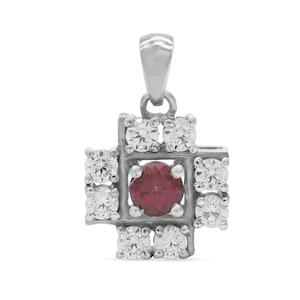 Natural Rhodolite And Zircon Round Shape Gemstone 925 Sterling Silver Pendant for Women Gift for Her