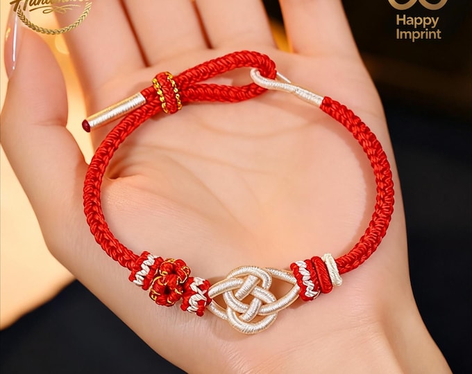Handmade Custom Woven Red String Bracelet - Adjustable Dainty Good Luck Bracelet for Women, Personalized Matching Couple Bracelets